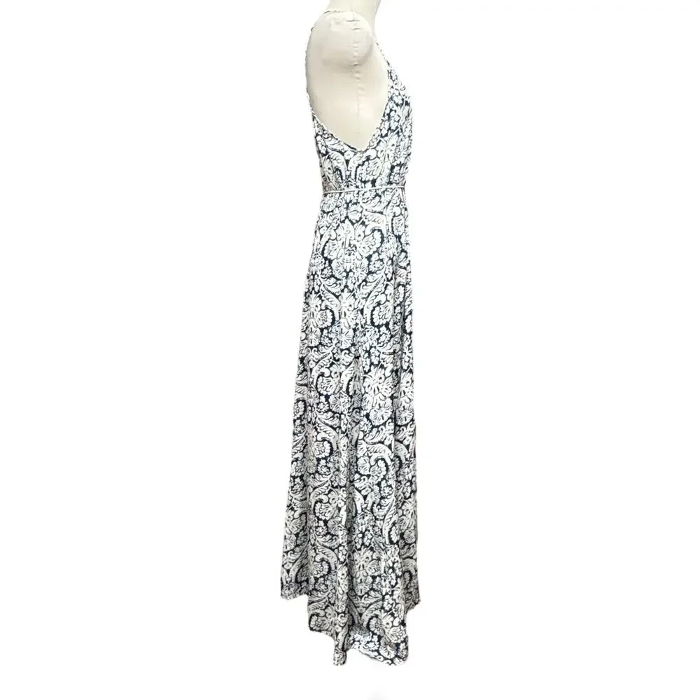En Creme Maxi Length Sun Dress Blue White Medium